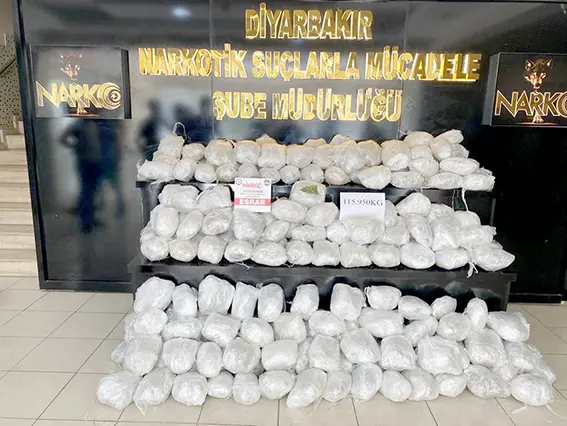 Diyarbakır’da 115 kilogram uyuşturucu madde ele geçirildi