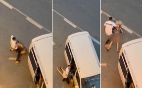 (Video) Kadını döverek bayılttı, tepki gösterenleri tehdit etti