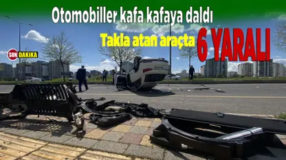 Diyarbakır'da otomobiller kafa kafaya daldı! Takla atan araçta 6 yaralı