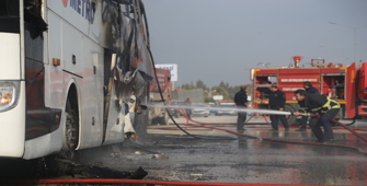 Hatay'da yolcu otobüsünde çıkan yangın söndürüldü