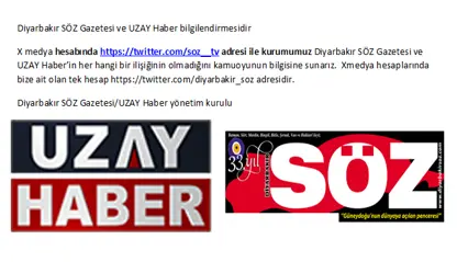 Diyarbakır SÖZ Gazetesi ve UZAY Haber bilgilendirmesidir