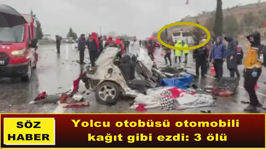 Yolcu otobüsü otomobili  kağıt gibi ezdi: 3 ölü