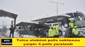 Yolcu otobüsü polis noktasına çarptı